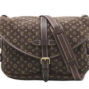 LOUIS VUITTON Minilan Saumur 30 Ebene Shoulder Bag M95227 Brown Coated Canvas...